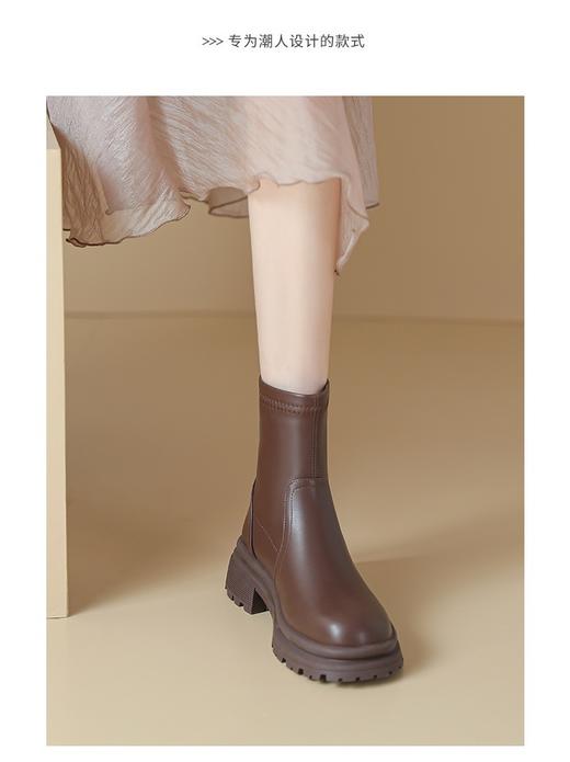 短靴女2023秋冬新款英伦风骑士靴复古简约女靴子葡萄妈粗跟瘦瘦靴 商品图10