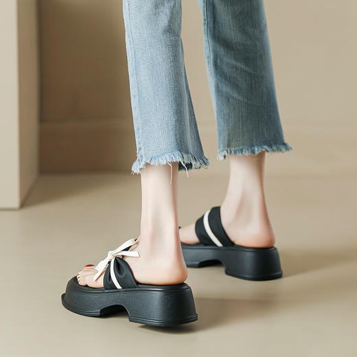【黑白配ju好看】蝴蝶结拖鞋女2023夏季新款松糕厚底夹趾凉鞋女 商品图2