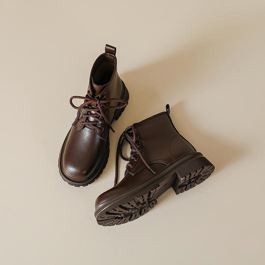 马丁靴短靴女2023秋冬新款英伦风圆头系带短靴平底短筒靴子女34码 商品图6