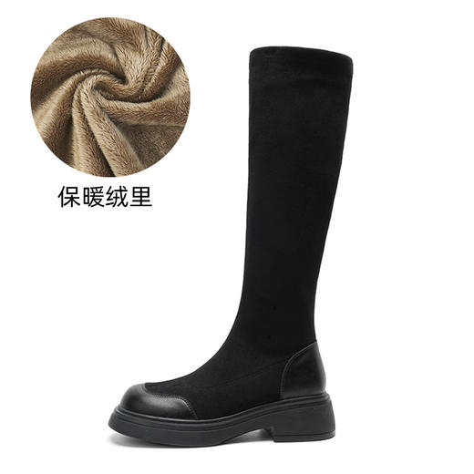 长靴女秋冬新款长筒靴子厚底弹力骑士靴复古丝绒粗跟高靴瘦瘦靴女 商品图7