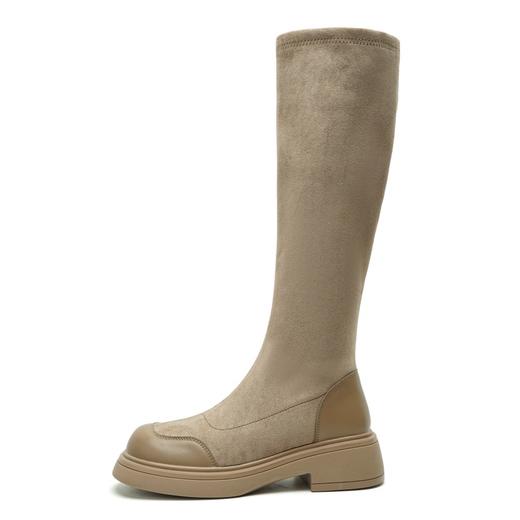 长靴女秋冬新款长筒靴子厚底弹力骑士靴复古丝绒粗跟高靴瘦瘦靴女 商品图4