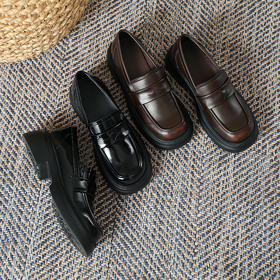 乐福鞋女2025春季新款复古甜酷风一脚蹬单鞋女圆头擦色粗跟小皮鞋