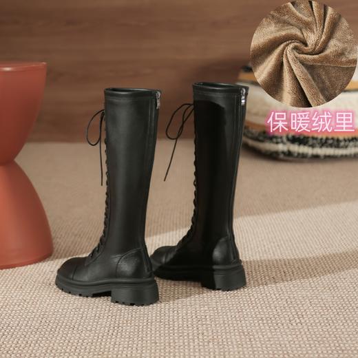 白色系带马丁靴短靴女2023秋冬新款英伦风厚底粗跟长靴后拉链靴子 商品图14