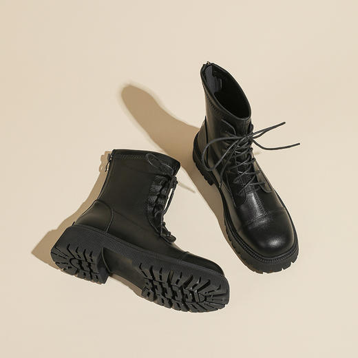 2023秋冬款短靴英伦风圆头粗跟短筒靴子女系带马丁靴经典款女靴子 商品图8