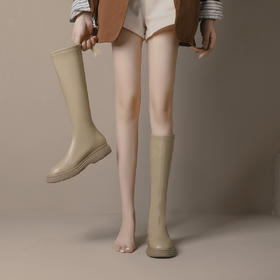 长靴2022年新款秋冬奶茶色女长筒靴弹力复古英伦风厚底高筒骑士靴