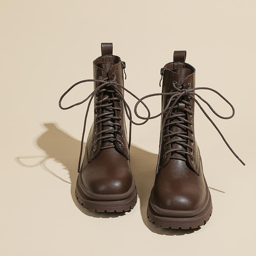 机车辣妹 系带短靴女2023秋冬款粗跟厚底英伦风马丁靴短筒靴子女 商品图7