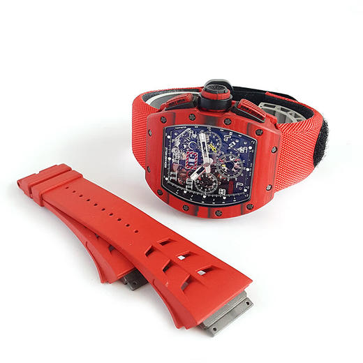 稀缺珍藏【95新】理查德米勒男士系列NTPT碳纤维与黑色树脂50*40mm大日历视窗计时飞返指针自动机械男款腕表RM011 RED TPT  130323LV03 商品图1