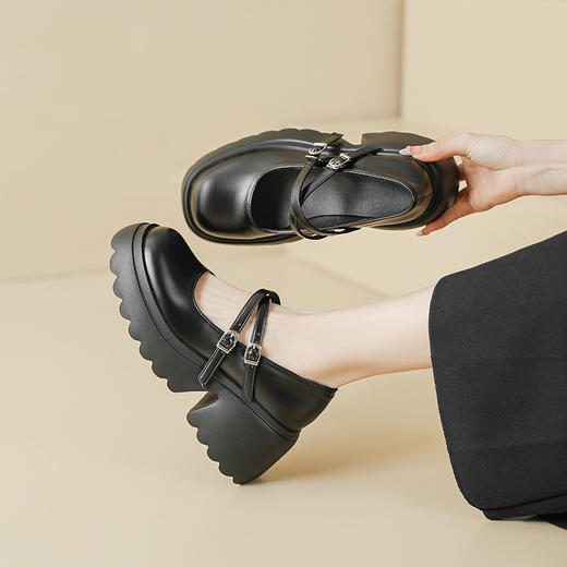 玛丽珍鞋女粗跟2025春夏新款松糕厚底英伦风小皮鞋一字带日系单鞋 商品图1