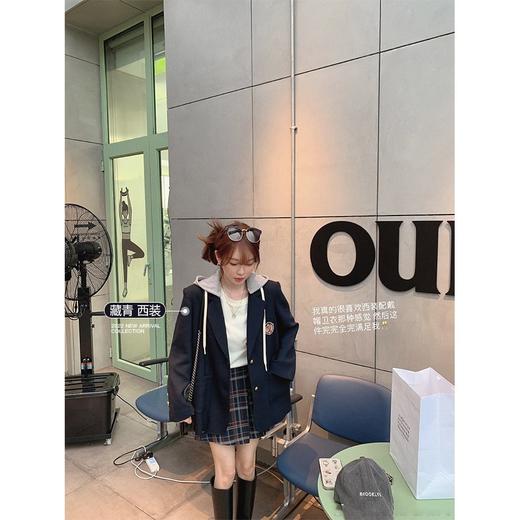 金蘑菇菇 纽约故事 / 2WAYs！假两件连帽短外套洋气学院小西装 商品图3