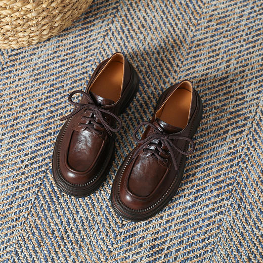 厚底小皮鞋女英伦风2025春夏新款单鞋圆头粗跟甜酷女生系带乐福鞋 商品图6