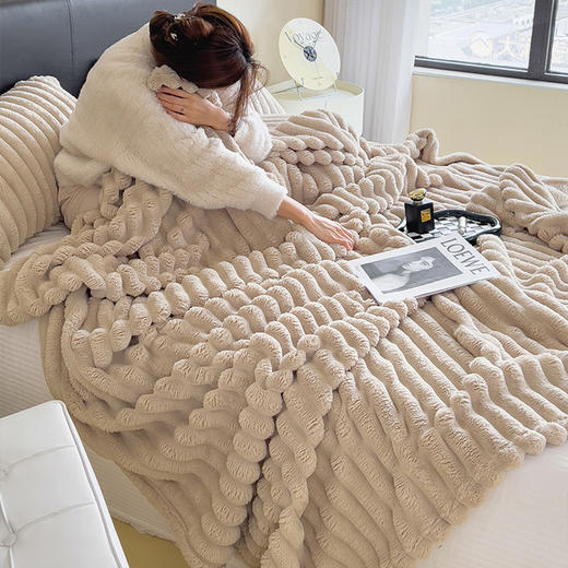轻奢兔毛绒毛毯沙发毯休闲毯子秋冬卧室加厚保暖盖毯空调毯午睡 商品图10