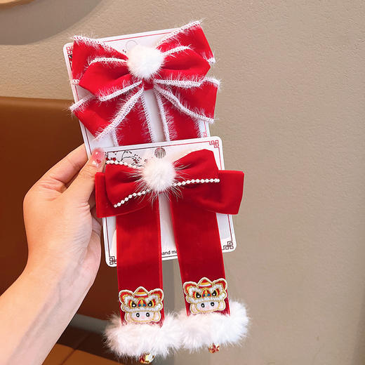 【儿童新年蝴蝶结发饰】公主小女孩发夹宝宝可爱女童过年红色发卡头饰 商品图1