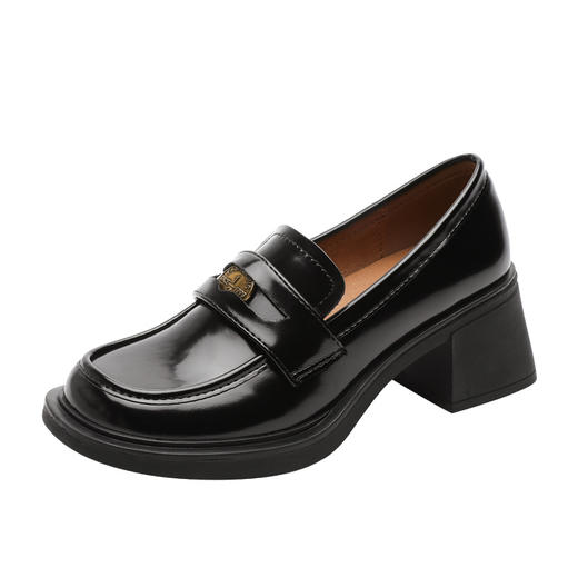 2023年春秋季新款单鞋复古圆头金币增高粗跟厚底英伦乐福小皮鞋女 商品图4