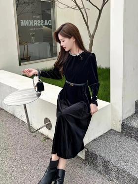 女黑丝绒连衣裙920