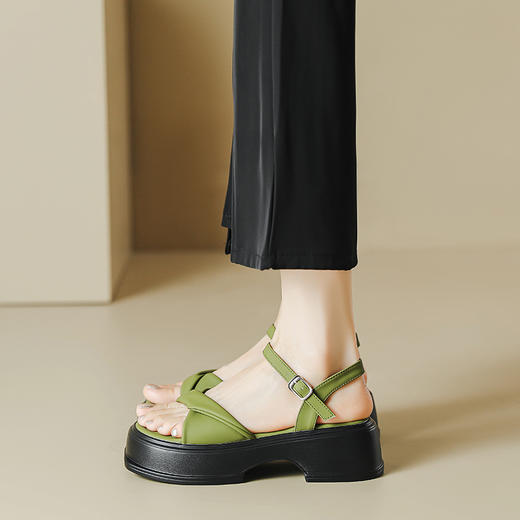 厚底凉鞋女2023夏季绿色显白罗马鞋一字带沙滩鞋小码女生外穿凉鞋 商品图2
