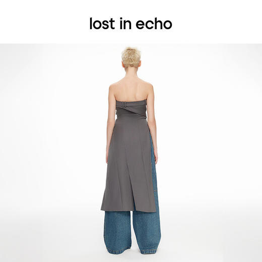 lost in echo2024春季新款设计师品牌不对称修身长开衩抹胸上衣 商品图3