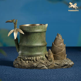铜师傅《节节高升》客厅桌面办公室高档家居书房竹笔筒送老师礼物