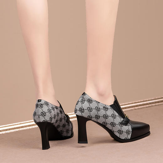 春秋新款，浅口单鞋女真皮粗跟防水台高跟鞋JQR-3839 商品图4