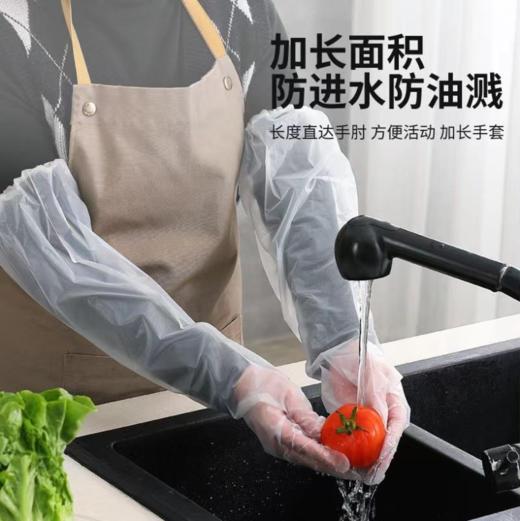 【现货发】家务护臂手套 厨房用食品级加长一次性塑料手套 松紧束口长臂手套 商品图0