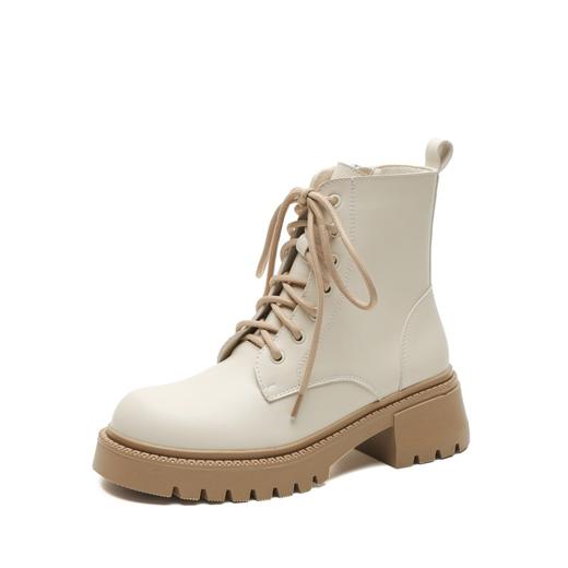 系带撞色马丁靴女2023秋冬新款短靴英伦风圆头厚底显瘦短筒靴子女 商品图4