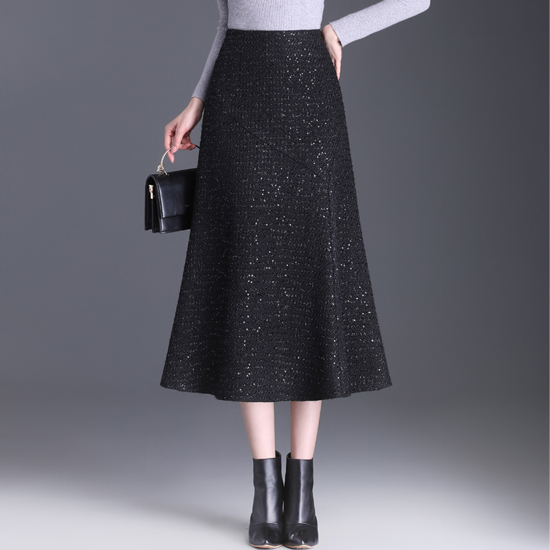 长款通勤时髦亮片修身鱼尾裙，新款高腰简约洋气时尚半身裙MYX-KYL-99683-L