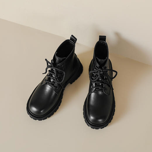 马丁靴短靴女2023秋冬新款英伦风圆头系带短靴平底短筒靴子女34码 商品图5