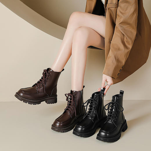 英伦风系带马丁靴短靴女2023秋冬新款平跟平底靴子女潮酷机车女生 商品图0