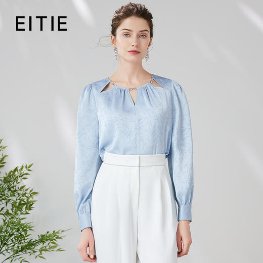 EITIE爱特爱中式草木印花气质直筒蓝色通勤衬衫上衣24春新款A2413305 商品图0