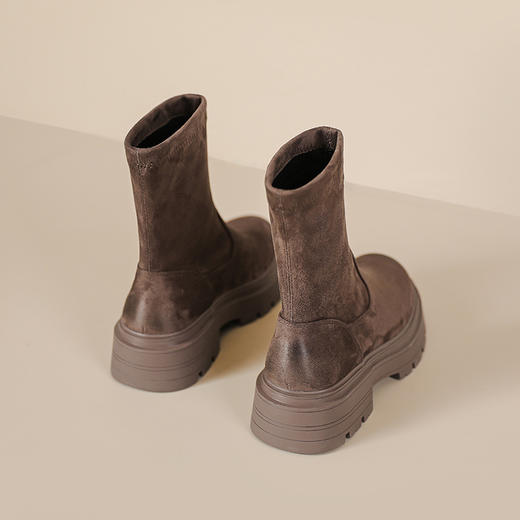 爆款擦色厚底短靴女秋冬新款绒面弹力短筒瘦瘦靴小单定制34-40码 商品图1