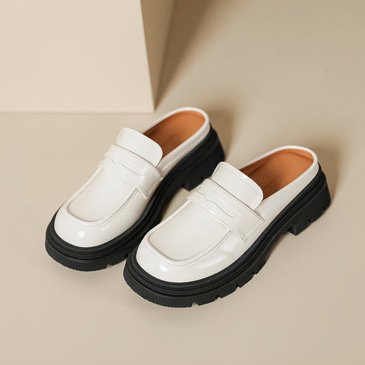 2023春夏爆款厚底半拖复古英伦风小皮鞋女休闲外穿一脚蹬凉拖鞋 商品图2