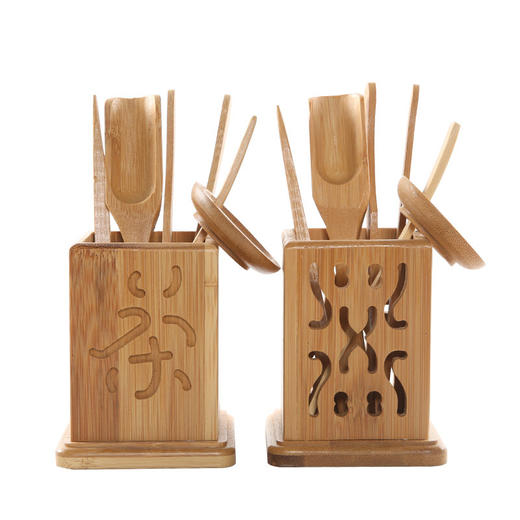 信德丨竹制茶道六君子 楠竹 
 四方茶字/四方镂空 茶勺茶则茶夹茶针茶漏茶筒 商品图5