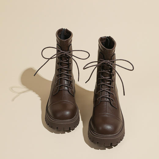 2023秋冬款短靴英伦风圆头粗跟短筒靴子女系带马丁靴经典款女靴子 商品图11