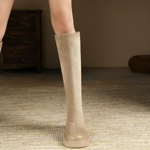 长靴女秋冬新款长筒靴子厚底弹力骑士靴复古丝绒粗跟高靴瘦瘦靴女 商品图0