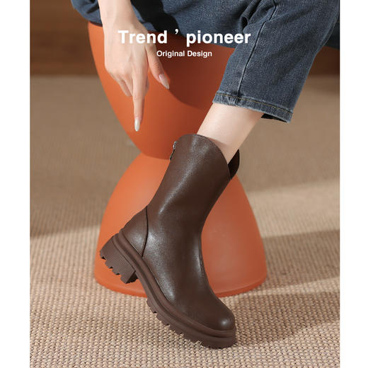 爆款葡萄妈同款短靴秋冬新款马丁靴韩版百搭粗跟厚底圆头靴子女 商品图2