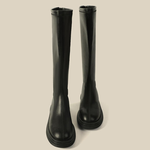 长靴2022年新款秋冬奶茶色女长筒靴弹力复古英伦风厚底高筒骑士靴 商品图5