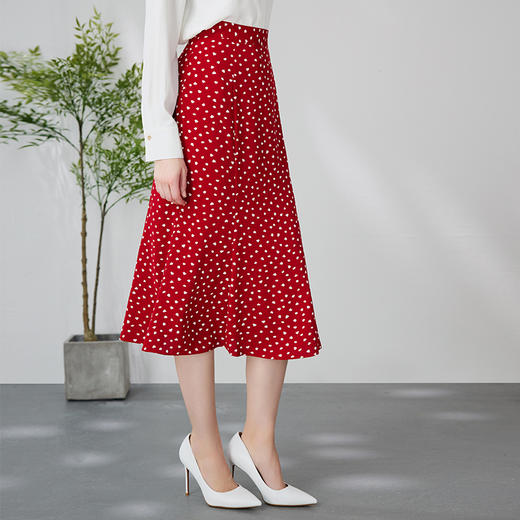 EITIE爱特爱步步生花鱼尾包臀复古高腰碎花红色过膝半身裙24新款A2406303 商品图2