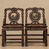 清 红木镶云石透雕蝙蝠绳纹扶手椅（一对） 商品缩略图0