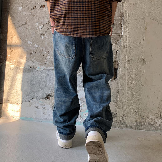 徐太浪宽松直筒阔腿牛仔裤男美式街头水洗长裤高街复古hiphop裤子 商品图3