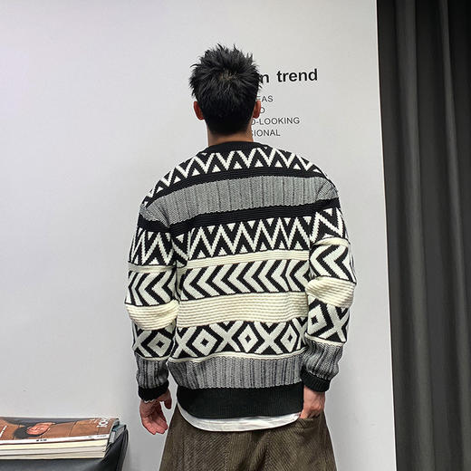 徐太浪古着vintage毛衣男冬季高级感痞帅针织衫美式复古圆领线衣 商品图2