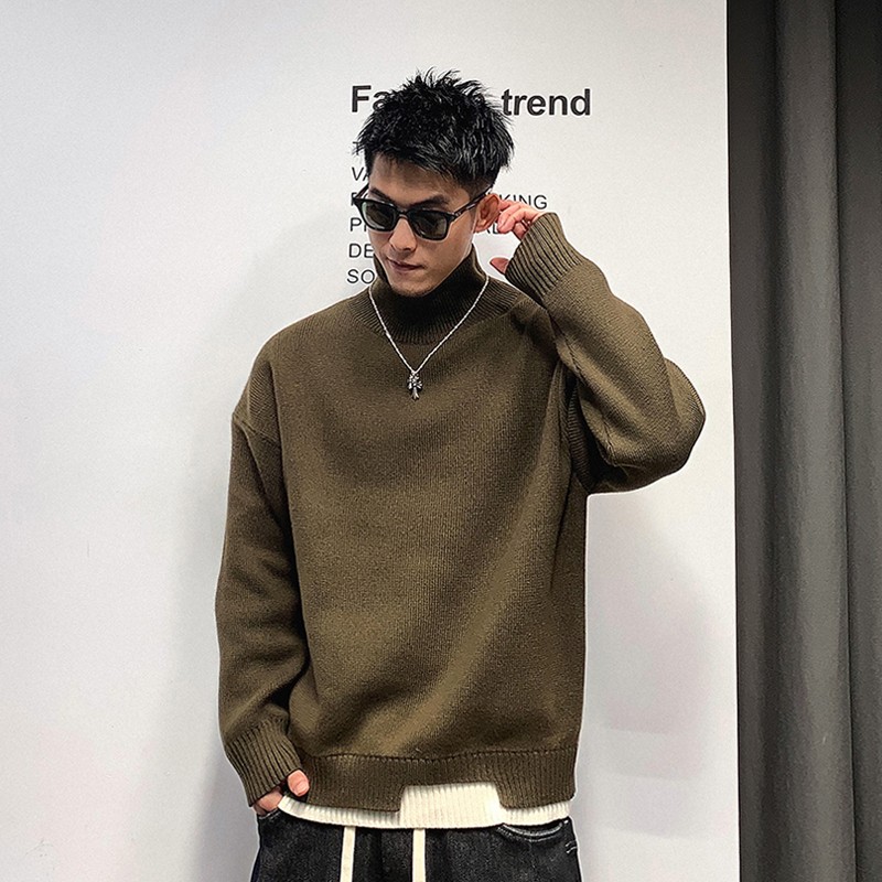 徐太浪套头半高领毛衣男秋冬加厚保暖美式宽松内搭高领打底衫上衣