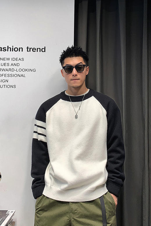 徐太浪时尚美式拼色套头毛衣男秋冬季潮牌男装内搭打底针织衫上衣 商品图5