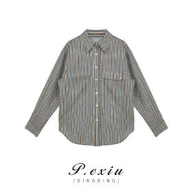 04-6潘依绣丁丁宠粉【年少欢喜】竖条纹显瘦口袋衬衫  W-6975