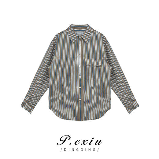 04-6潘依绣丁丁宠粉【年少欢喜】竖条纹显瘦口袋衬衫  W-6975 商品图0