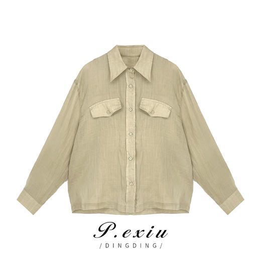 01-1潘依绣丁丁宠粉 -麻-料-春夏新款双口袋宽松休闲百搭衬衫 SH5010 商品图0