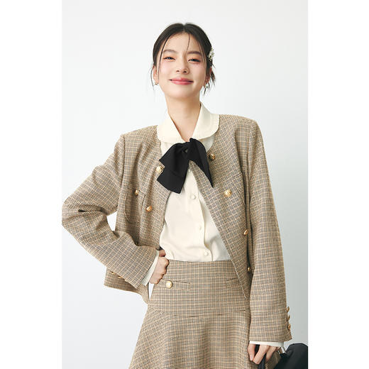 【严选】诗凡黎春千鸟格双排扣经典小香风短外套SF1210011 商品图3