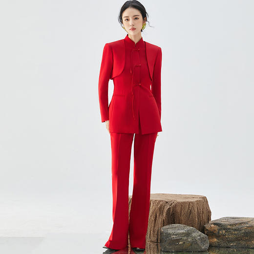 IWY/扶摇系列 新中式国风红色西装外套女年会主持套装秋冬高端改良唐装西服FYC238+FYP239 商品图1