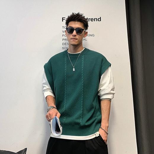 徐太浪美式提花假两件毛衣男秋冬时尚潮牌拼色内搭打底针织衫上衣 商品图1