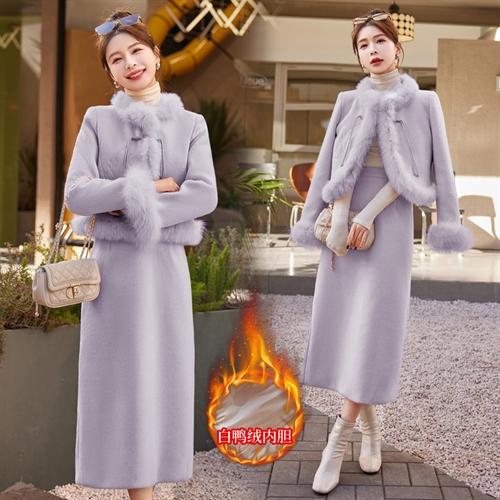 真狐狸毛盘扣刺绣，新中式套装羽绒服两件套HR-YJLY9028 商品图2