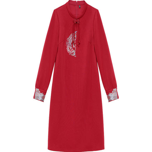 QYM A3293-L绣花国风修身时尚连衣裙时髦优雅洋气A字裙 商品图4