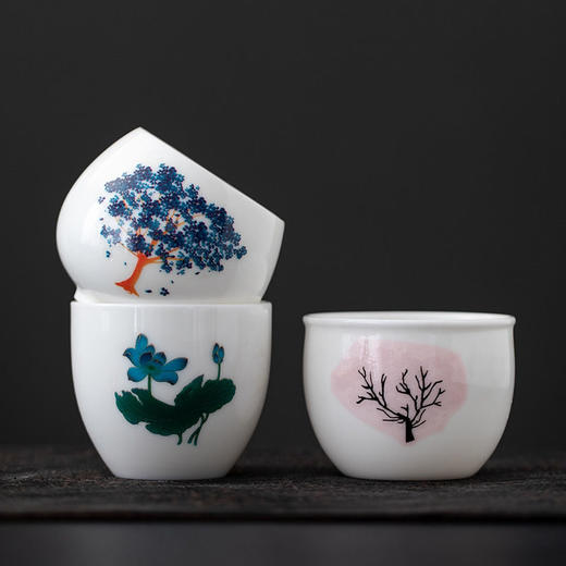 高白瓷樱花遇热水变色茶杯主人杯单个大号陶瓷中式茶盏家用个人杯 商品图1